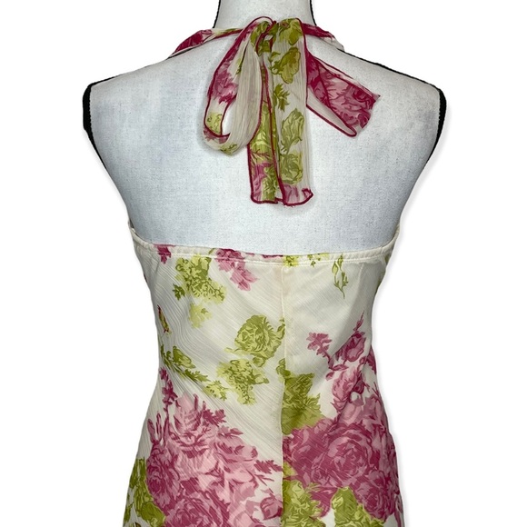 Xtraordinary Y2k Vintage Chiffon Halter Floral Dress Size 7 - Picture 8 of 12